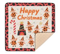 Red Leopard Print Merry Christmas Cute Baby Play Tummy Time Mat for Floor Portable Foldable Travel Play Mat for Baby Kids Toddlers Infants, 50'' x 50''