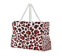 Red Leopard Print Portable Bag Carry On with Side Pocketes Outdoor Tote Bag Portable Travel with Cup Holders on Side