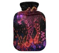 Red Leopard Tigers Fire Cool Water Bottle for hot Water with Soft Cover, 1L hot Compress for Pain Relief, Pain Relief