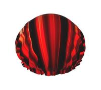 Red Light Dark Gray Stripes print Women's shower cap Reusable elastic shower cap Double-layer hair cap Shower cap