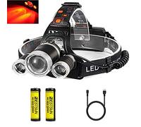Red Light Head Torch Rechargeable, 5000 Lumen Red Night Hunting Head Torches Waterproof Headlamp for Night Vision, Astronomy, Aviation(Red+White LED)