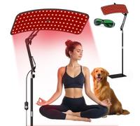 Red Light Lamp for Face & Body, 126 LED Curved Light Panel with 660nm 850nm 940nm Light, 5 Brightness Levels, Adjustable Stand & Protective Glasses for Home Wellness & Relaxation