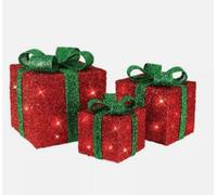 Red Light Up 3 Boxes Set For Christmas Gift - 58 Led Warm White Lights