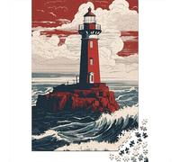 Red Lighthouse 1000 Piece Jigsaw Puzzle Paper for Adults Ocean Storm Jigsaw Puzzle for Family Focus Relaxation Home Decor Gift 38x26cm/1000pcs