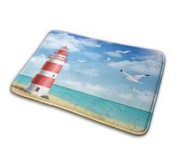 Red Lighthouse Ocean Beach Seagull Blue Sky Clouds Sea Bath Mat Non-Slip Absorbent Velvet Bathroom Rug Carpet Rugs for Entrance Indoor Doormat Mats 24X16 Inch