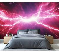 Red Lightning Bolt Mural 200x200cm Thunderstorm Mural Wallpaper Red Purple Wallpaper for Living Room Lightning Wall Decor (Not Peel n' Stick)