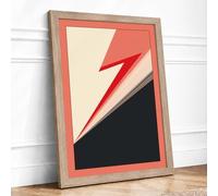 Red Lightning Strike Geometric Framed Wall Art Print A4 (29.7×21cm) Oak, Wall Decor for Living Room, Bedroom, Office & Home, Ready to Hang, Art Gift