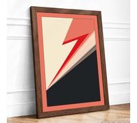 Red Lightning Strike Geometric Framed Wall Art Print A4 (29.7×21cm) Walnut, Wall Decor for Living Room, Bedroom, Office & Home, Ready to Hang, Art Gift