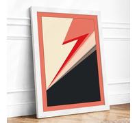 Red Lightning Strike Geometric Framed Wall Art Print A4 (29.7×21cm) White, Wall Decor for Living Room, Bedroom, Office & Home, Ready to Hang, Art Gift