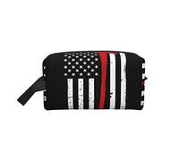 Red Line Firefighter Usa Flag Cosmetic Bag, Roomy Makeup Bags Travel, Waterproof Toiletry Bag, Make Up Bag Organizer, Cosmetic Bag Zipper Pouch For Women Girls Vacation Travel., Red Line Firefighter