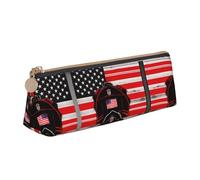 Red Line Firefighter USA Flag Leather Pencil Case Large Capacity Pencil Pouch Pencilbag Pouch with Zipper Pen Holder