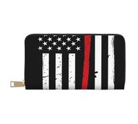 Red Line Firefighter Usa Flag Long Faux Leather Clutch Chic Stylish Women'S Wallets For Modern Women Large Capacity Card Holder And Organizer Pockets Durable Purse Handbag For Everyday Travel
