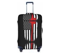 Red Line Firefighter USA Flag Luggage Cover Suitcase Trolley Case Protector Elastic Washable Anti Scratch Fit 18-32 Inch