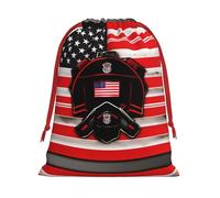 Red Line Firefighter Usa Flag Print Drawstring Gift Bag,Party Gift Bags,Reusable Christmas Drawstring Wrapping Bags