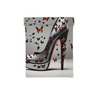 Red Line Firefighter Usa Flag Print Leather Coin Purse, Small Change Pouch Wallet,Squeeze Coin Purse Pouch For Men Women, Butterfly High Heel, One Size, Fashion