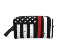 Red Line Firefighter USA Flag Water-Resistant Travel Toiletry Organizer Bag, Large Capacity Portable Cosmetic Storage for Gym/Daily Essentials