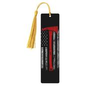 Red Line Flag Wooden Bookmark with Tassel for Reading, Perfect Gift for Book Lovers