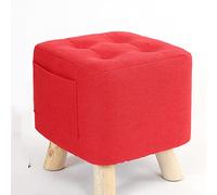 Red Linen Foot Stool Ottoman for Living Room & Bedroom - Small Square Shoe Changing Rest Stool 28x28x31cm - Stylish, Comfortable, Modern Home Decor