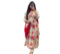 Red Lion Enterprise Women's Alia & Nayra Cut Anarkali Kurti with Pant & Dupatta 3pc Set, White 0, Small, White 0, S