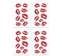 Red Lip Temporary Tattoos, 4Pcs Realistic Lipstick Kiss Mark Stickers Waterproof Long Lasting Lip Print Body Art Decals for Women Men Music Festival Holiday Party Valentine's Day