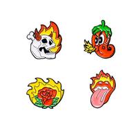 Red Lip With Fire Sexy Lip Tongue Enamel Pin Rose Chili Skull Brooch Pin Badge Corsage Fashion Clothing Accessory Novelty Brooch Pin for Bag Scarf Pants Cloth Decor Women Girls Aesthetic Jewelry Gift