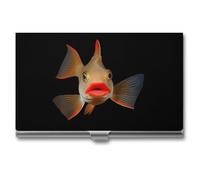 Red Lipped Batfish Business Card Wallet Credit Card Holder Metal Square Small Pocket Purse