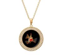 Red Lipped Batfish Round Pendant Necklace Diamond Edging Brilliant Personalized Jewelry Gifts for Women Golden-style
