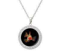 Red Lipped Batfish Round Pendant Necklace Diamond Edging Brilliant Personalized Jewelry Gifts for Women Silver-style