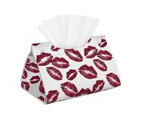 Red Lipprints Pattern Print Leather Tissue Box Cover, Waterproof PVC Tissue Holder Foldable, Napkin Organiser for Living Room Bathroom Car