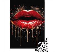 Red Lips 1000 Piece Jigsaw Puzzle Dripping Gold Jigsaw Puzzle for Adults Paper Relax Focus Gift 52x38cm/1000pcs