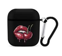 Red Lips And Cherries Earphone Case Cover Compatible with AirPods 1&2 Shockproof Bluetooth Headset Case Black-style