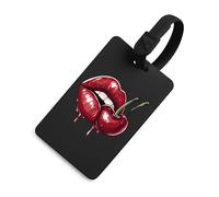 Red Lips and Cherries Luggage Tag for Suitcase Cute ID Tags Travel Baggage Identifier Labels Black-Style