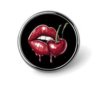 Red Lips And Cherries Round Badge Cute Pins Brooches for Hat Jacket Shirt Backpack Decor