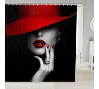 Red Lips Bathroom Curtain,Romantic Fashion French Style Bathroom Curtains 12 Hooks Suits for Bathtub,Women Printing Bath Curtain for Kids Girls Boys,72" W x 78" L,Dark Grey Red