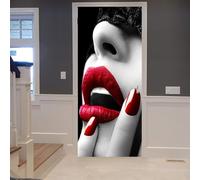 Red Lips Beauty 3D Door Sticker Mural - Peel and Stick, Removable, Waterproof Door Wallpaper - Self-Adhesive Door Stickers for Home & Office Decor (31.5" X 78.7")