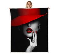 Red Lips Blanket for Kids Girls Boys,Romantic Fashion French Style Blankets for Bedroom Sofa Dorm Decor,Women Printing Bed Couch Blanket,Queen (90 x 90 Inches),Dark Grey Red