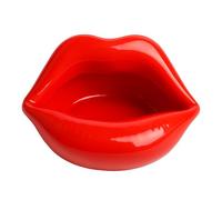 Red Lips Ceramic Bowl - Pop Art Style Decorative Dish, Candy Holder, Ashtray, Mini Planter - Glossy Red Lip-Shaped Trinket Tray for Home, Office, Living Room Décor - 12x6cm (JR1391)
