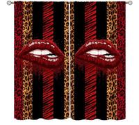 Red Lips Curtains,Red Black Abstract Leopard Animal Skin Print Window Treatments for Girls Women Bedroom Living Room Valentine Day Window Drapes 2 Panel Set,Total Size 42" x 45"
