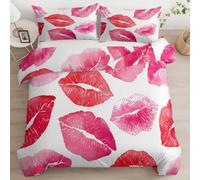 Red Lips Duvet Cover Sets Double Fashion Theme Bedding Set 3D Print Ultra Soft Microfiber Quilt Cover 200x200cm Comforter Covers with Zippe and 2 Pillowcases E-1114