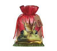(Red Lips Getting Ready To Kiss A Frog) Burlap Gift Bags With Drawstring, M Size Holiday Present Goody Bags For Xmas Party
