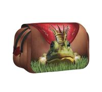 Red Lips Getting Ready to Kiss A Frog Print Pencil Case Large Capacity Pen Pouch Pencil Bag with 2 Compartments Pen Holder Organizer Stationery Bag