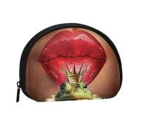 Red Lips Getting Ready to Kiss A Frog Print Portable Mini Storage Bag Shell Shaped Wallet Small Coin Wallet Shell Storage Bag