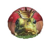 Red Lips Getting Ready To Kiss A Frog Print Premium Double Layer Shower Cap For Women With Reusable Shower Cap For Hair - Waterproof Plastic Cap - Shower Caps For Long, Short And Curly Hairs