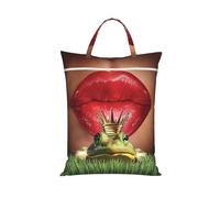 Red Lips Getting Ready To Kiss A Frog Print Travel Laundry Bag,Small Laundry Bags For Travelling, Dirty Clothes Storage Organizer For Gym, Camping, Dormitory(1/2pcs)