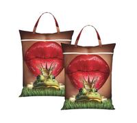Red Lips Getting Ready To Kiss A Frog Print Travel Laundry Bag,Small Laundry Bags For Travelling, Dirty Clothes Storage Organizer For Gym, Camping, Dormitory(1/2pcs)
