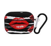 Red Lips Kiss AirPods Pro Protective Case Cute Earphone Protective Covers with Keychain Ring - Compatible with AirPod Pro 2nd / 1st Generation