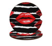 Red Lips Kiss Car Coasters Cup Holder Insert Coaster, 2Pcs Absorbent Cork Bar Coasters, Heat Resistant Reusable Anti Slip Drink Coaster Car Decor Auto Accessories for Women