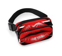 Red Lips Kiss Fanny Pack for Women Men Waist Bag Belt Bag Adjustable Casual Bag for Travel Sports Hiking, white, 7.9x5.1inches