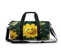 Red Lips Kiss Gym Bag Small Travel Duffle Bag with Compartment Carry On Weekender Bag for Women Men, Yellow Smiley Flower, 17.7in/9in/9in