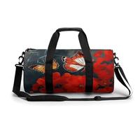 Red Lips Kiss Gym Bag Small Travel Duffle Bag with Compartment Carry On Weekender Bag for Women Men, Red flowers and butterflies, 17.7in/9in/9in